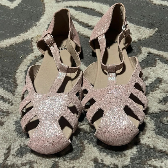 Monkey feet new pink sandals. Ankle strap. Flats. Silver shimmers. - Picture 2 of 5